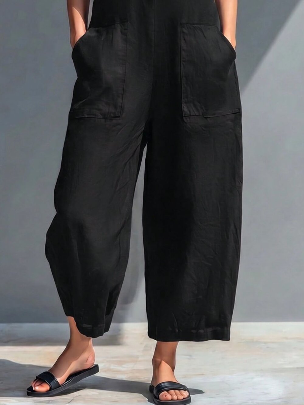 Minimalist Black Sleeveless Wide Leg Jumpsuit Overall - Picture 5 of 8